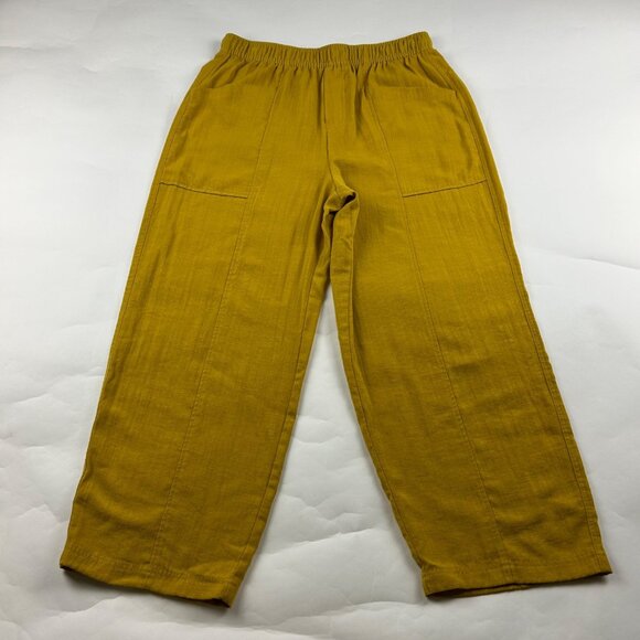 Zara Mustard Yellow Textured Crepe High Rise Relaxed Leg Cropped Pant M - Picture 1 of 6